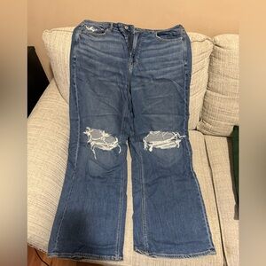 American Eagle Outfitters Distressed Straight Leg Jeans - Dark Blue